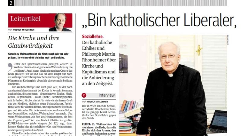 Das Gespräch mit Rudolf Mitlöhner vom KURIER erschien in der Weihnachtsausgabe der Zeitung auf S. 2 und 3.